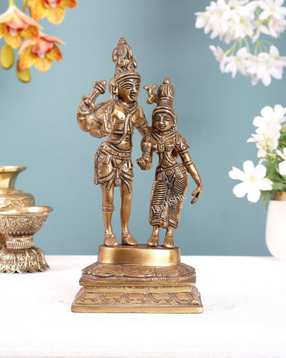 Pure Brass Superfine Shiv Parvati Idol - 9" - Budhshiv.com