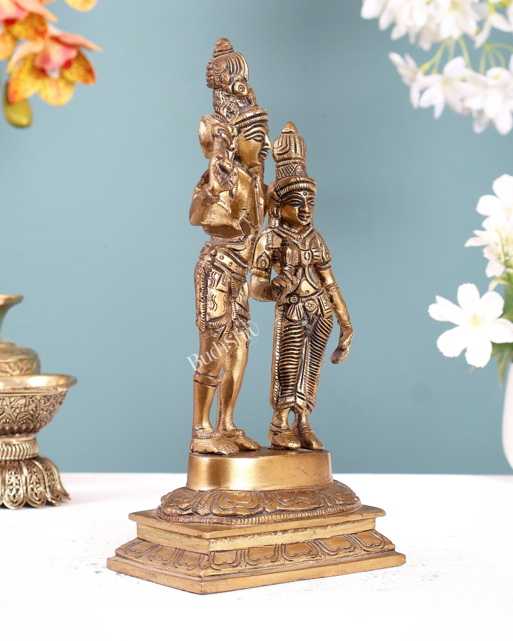 Pure Brass Superfine Shiv Parvati Idol - 9" - Budhshiv.com