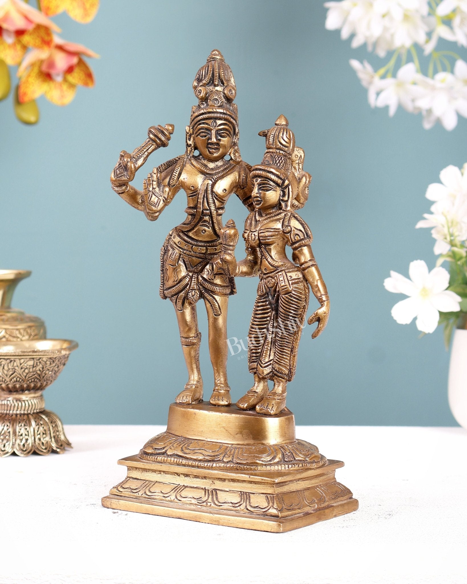Pure Brass Superfine Shiv Parvati Idol - 9" - Budhshiv.com