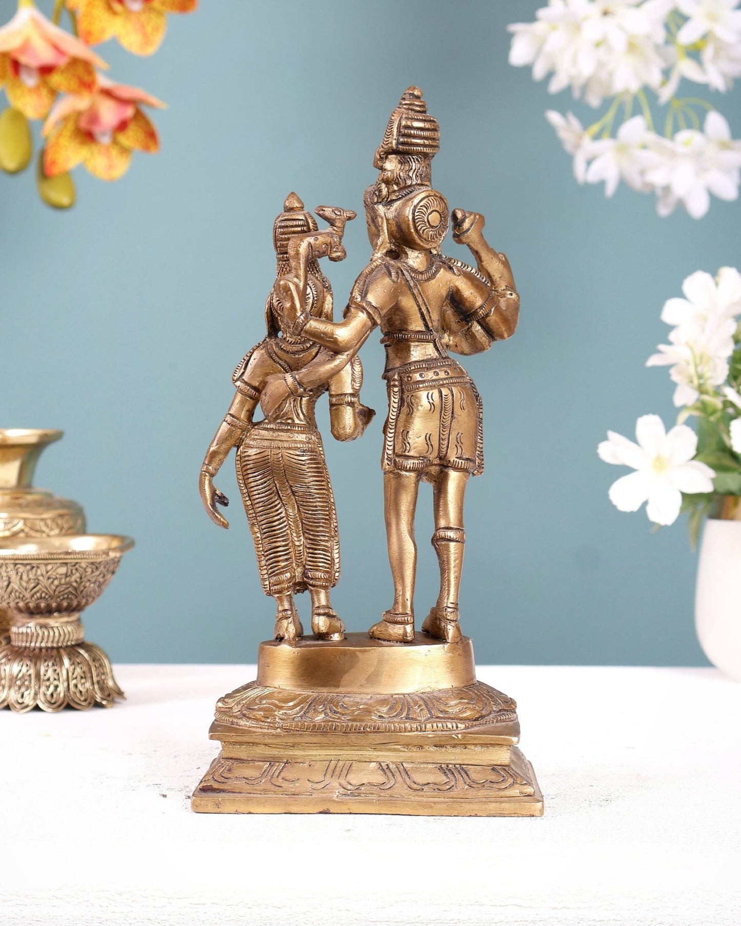 Pure Brass Superfine Shiv Parvati Idol - 9" - Budhshiv.com