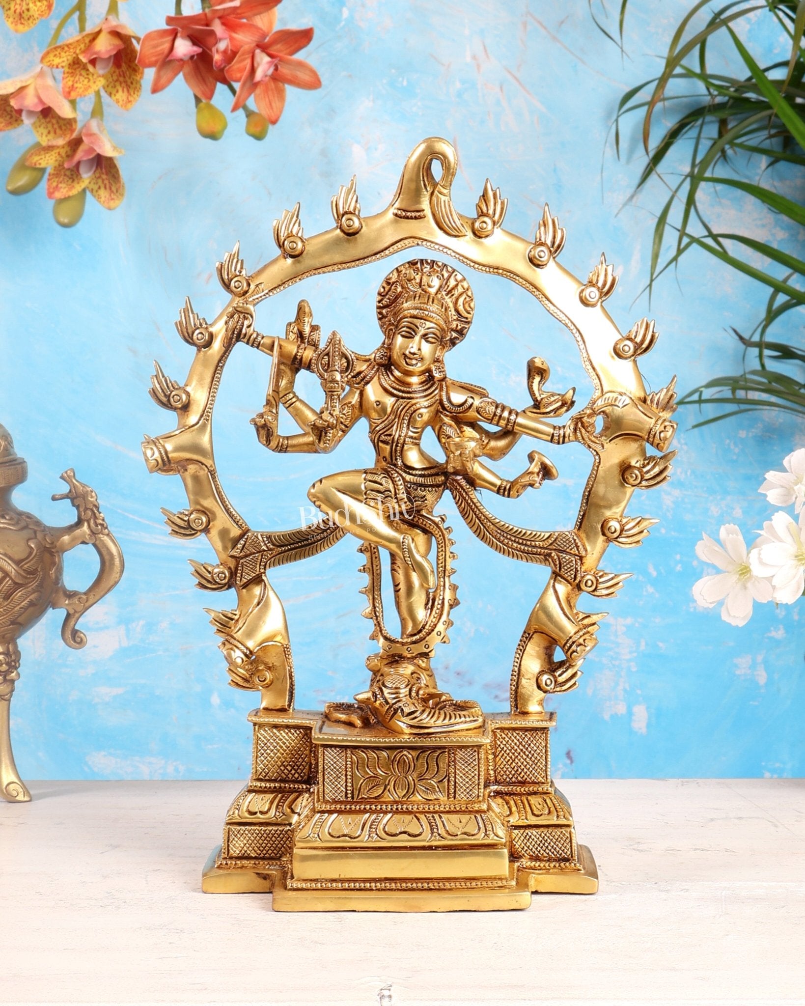 Pure Brass Superfine Shiva Gaja Samhara Murthy 12 inch - Budhshiv.com