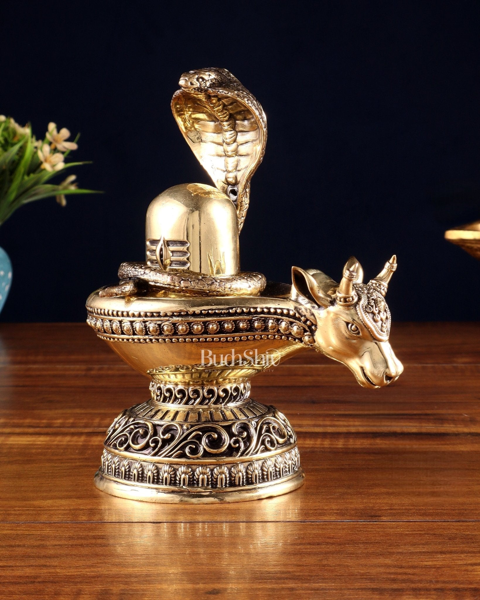 Pure Brass Superfine Shiva Ling with Nandi Face – 7.3" Height – Intricate Carving - Budhshiv.com