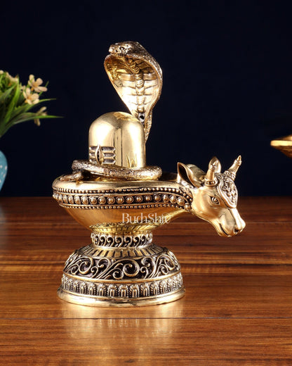 Pure Brass Superfine Shiva Ling with Nandi Face – 7.3" Height – Intricate Carving - Budhshiv.com