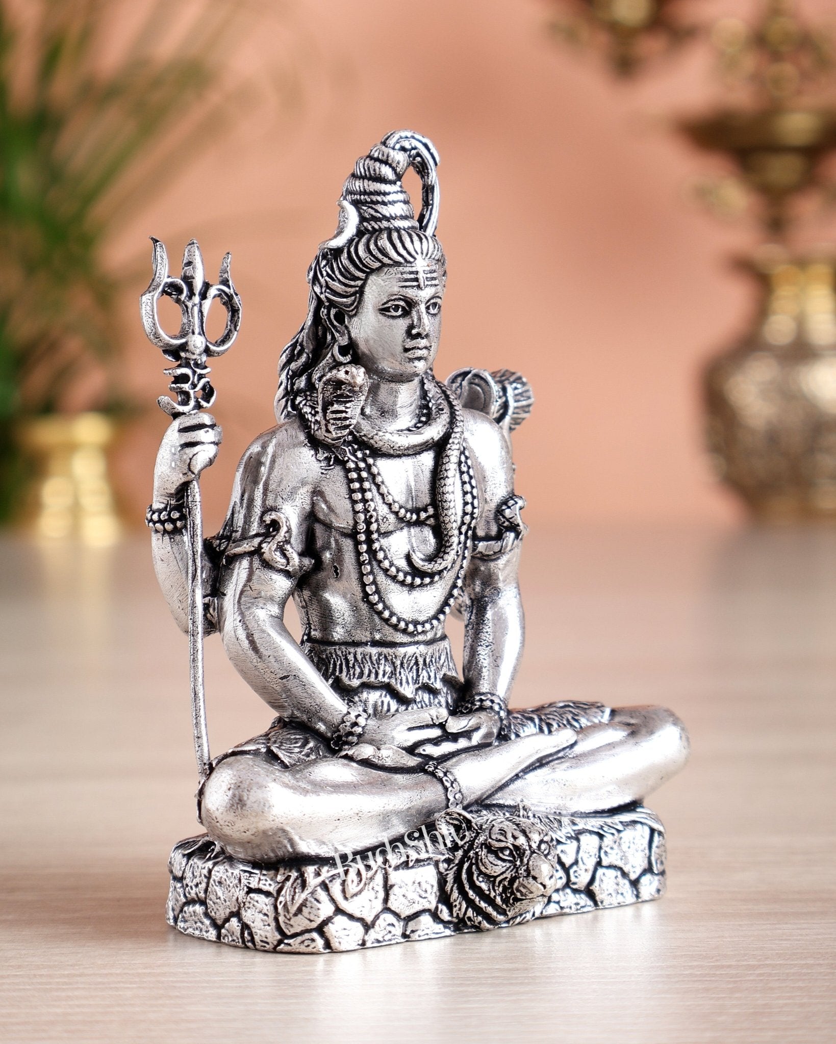 Pure Brass Superfine Silver Plated Lord Shiva in Meditation Idol - 4" Tall - Budhshiv.com
