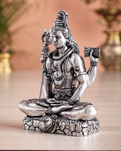 Pure Brass Superfine Silver Plated Lord Shiva in Meditation Idol - 4" Tall - Budhshiv.com