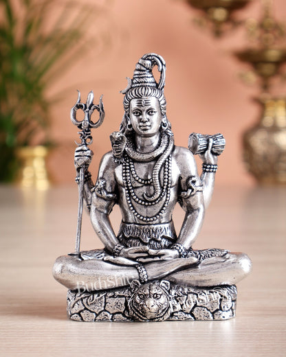 Pure Brass Superfine Silver Plated Lord Shiva in Meditation Idol - 4" Tall - Budhshiv.com