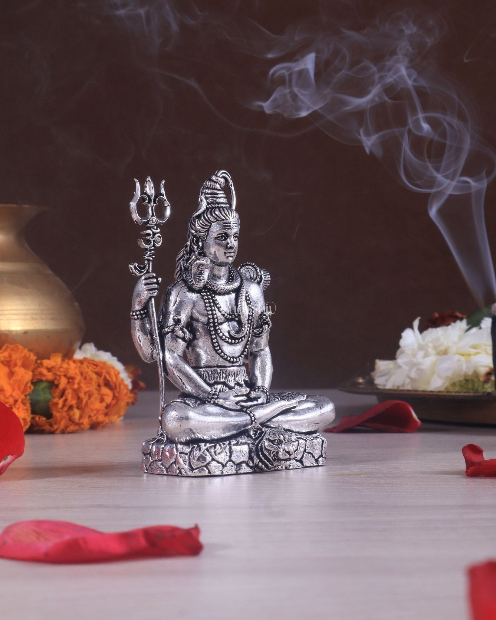 Pure Brass Superfine Silver Plated Lord Shiva in Meditation Idol - 4" Tall - Budhshiv.com