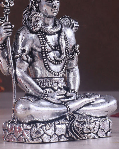 Pure Brass Superfine Silver Plated Lord Shiva in Meditation Idol - 4" Tall - Budhshiv.com