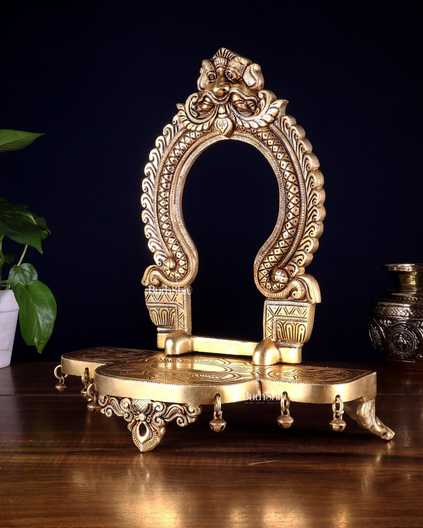 Pure Brass Superfine Singhasan Chowki with Prabhavali – 12 Inch - Budhshiv.com