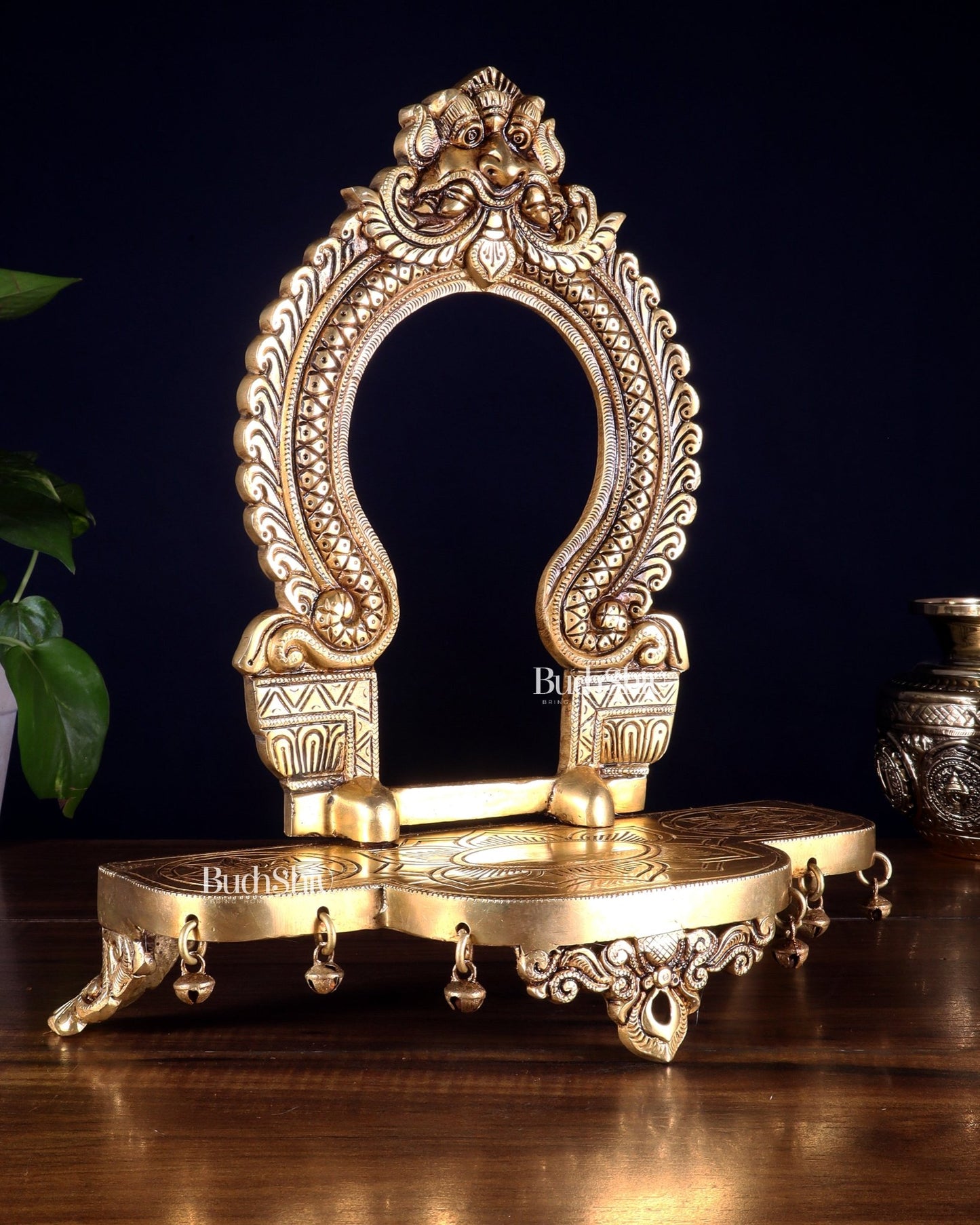 Pure Brass Superfine Singhasan Chowki with Prabhavali – 12 Inch - Budhshiv.com