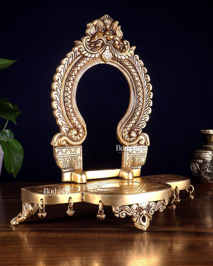 Pure Brass Superfine Singhasan Chowki with Prabhavali – 12 Inch - Budhshiv.com