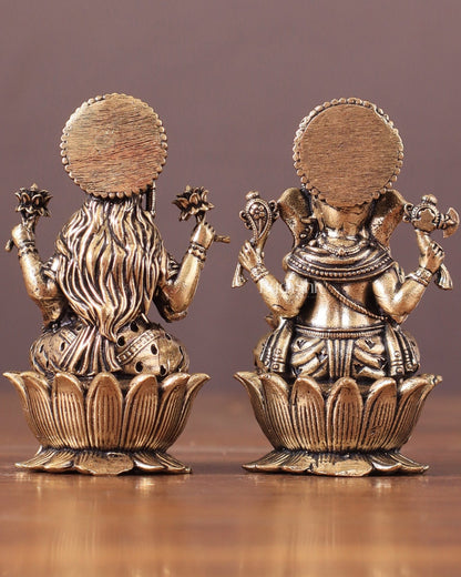 Pure Brass Superfine Small ganesh Lakshmi Idol - 2.5" Tall - Budhshiv.com