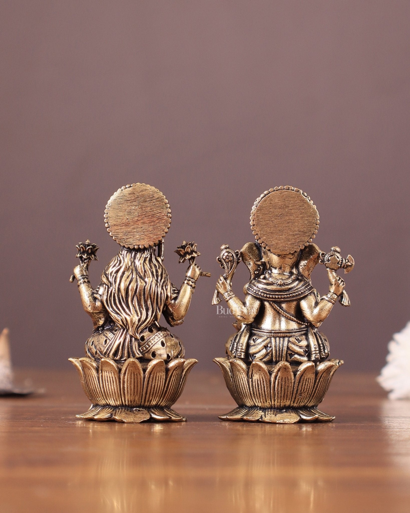 Pure Brass Superfine Small ganesh Lakshmi Idol - 2.5" Tall - Budhshiv.com