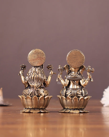 Pure Brass Superfine Small ganesh Lakshmi Idol - 2.5" Tall - Budhshiv.com
