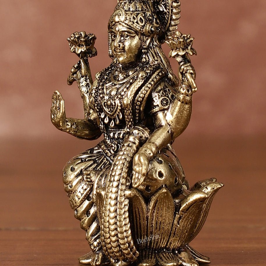 Pure Brass Superfine Small Goddess Lakshmi Idol - 2.5" Tall - Budhshiv.com