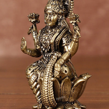 Pure Brass Superfine Small Goddess Lakshmi Idol - 2.5" Tall - Budhshiv.com