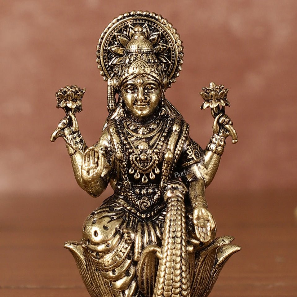Pure Brass Superfine Small Goddess Lakshmi Idol - 2.5" Tall - Budhshiv.com