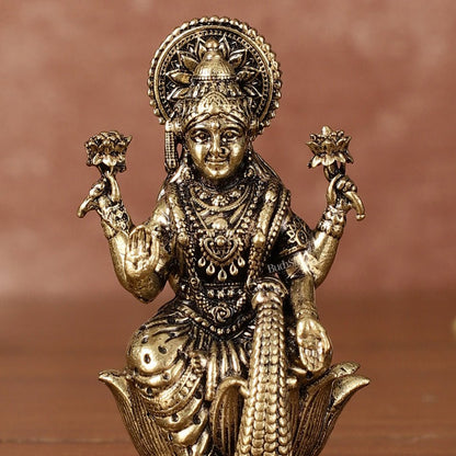 Pure Brass Superfine Small Goddess Lakshmi Idol - 2.5" Tall - Budhshiv.com