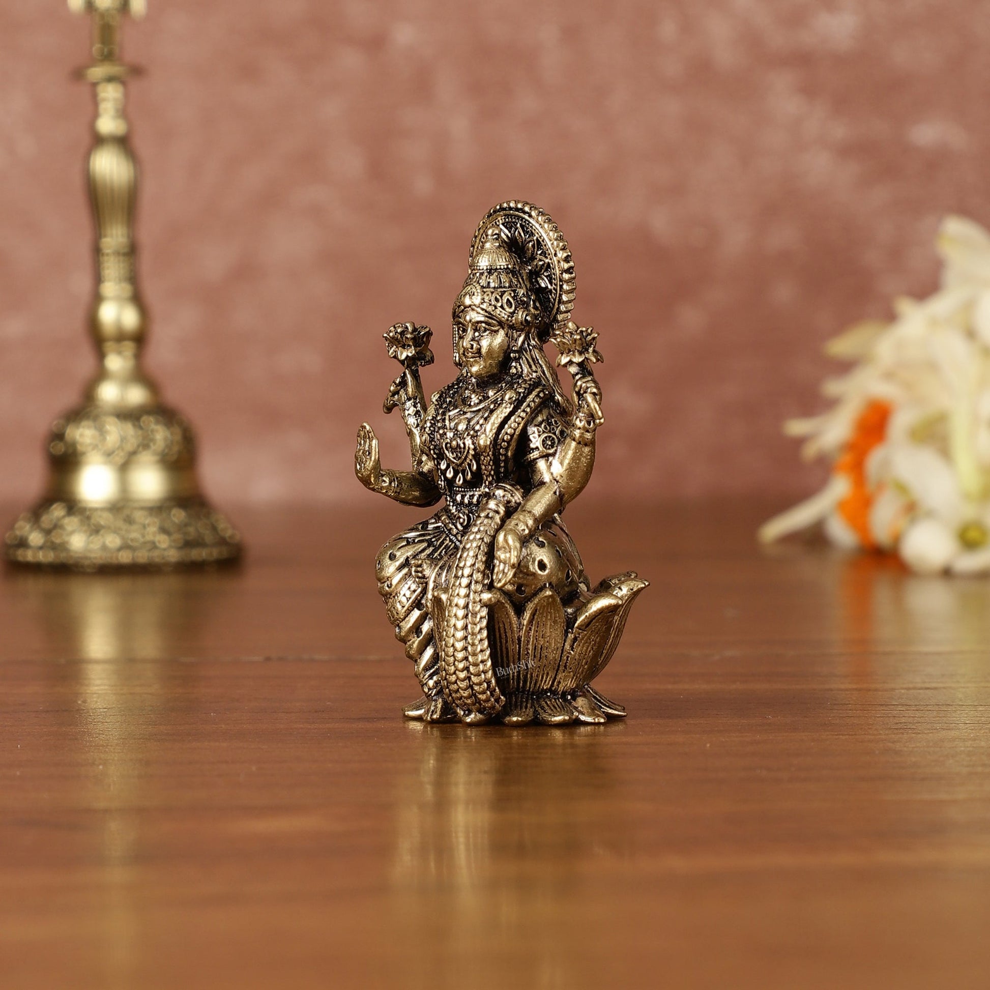 Pure Brass Superfine Small Goddess Lakshmi Idol - 2.5" Tall - Budhshiv.com