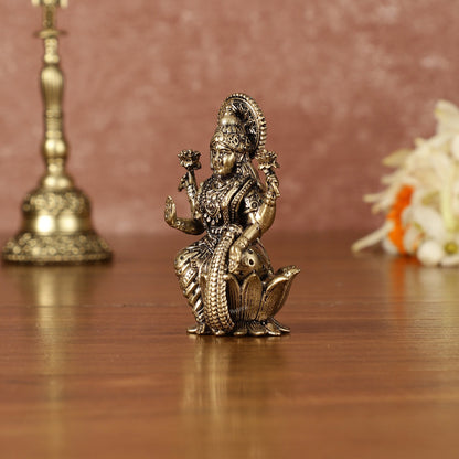 Pure Brass Superfine Small Goddess Lakshmi Idol - 2.5" Tall - Budhshiv.com