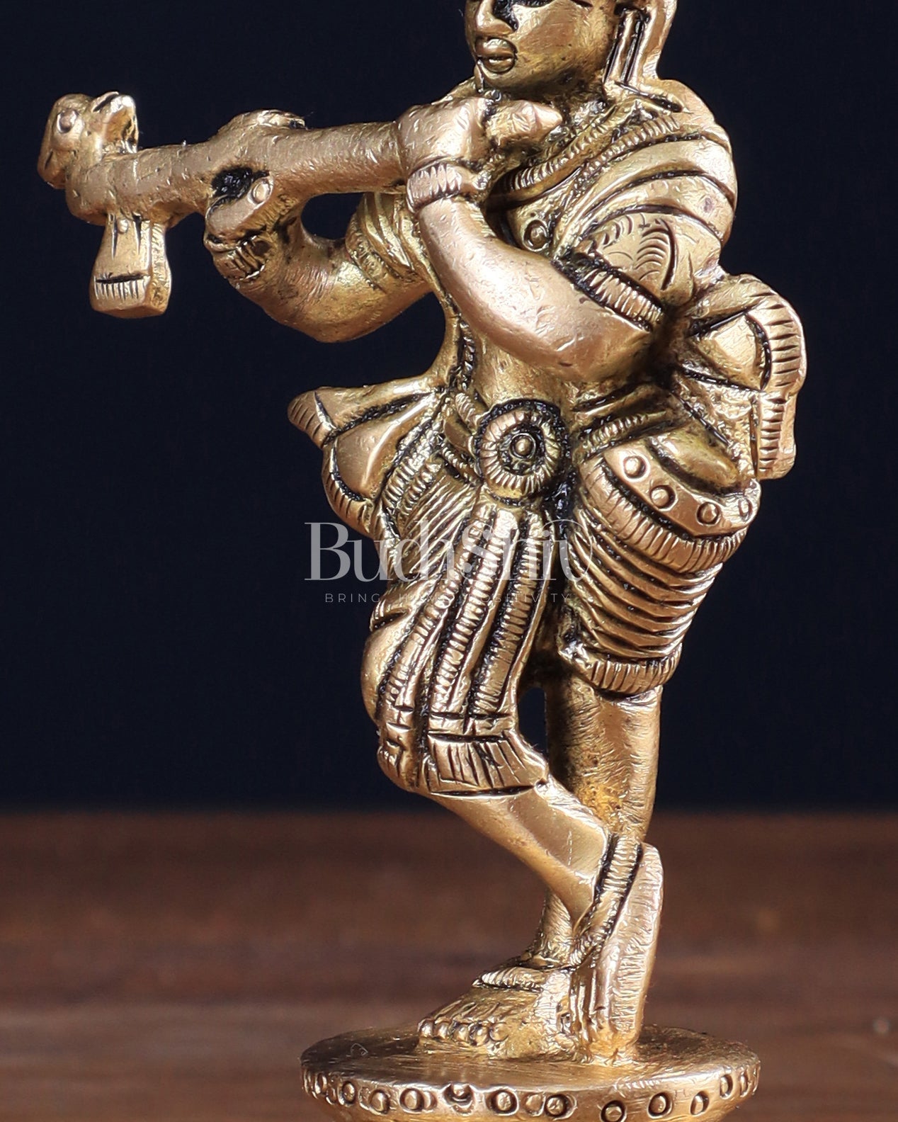 Pure Brass Superfine Small Lord Krishna Idol 4.5" - Budhshiv.com