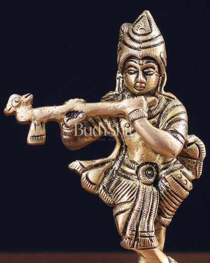 Pure Brass Superfine Small Lord Krishna Idol 4.5" - Budhshiv.com