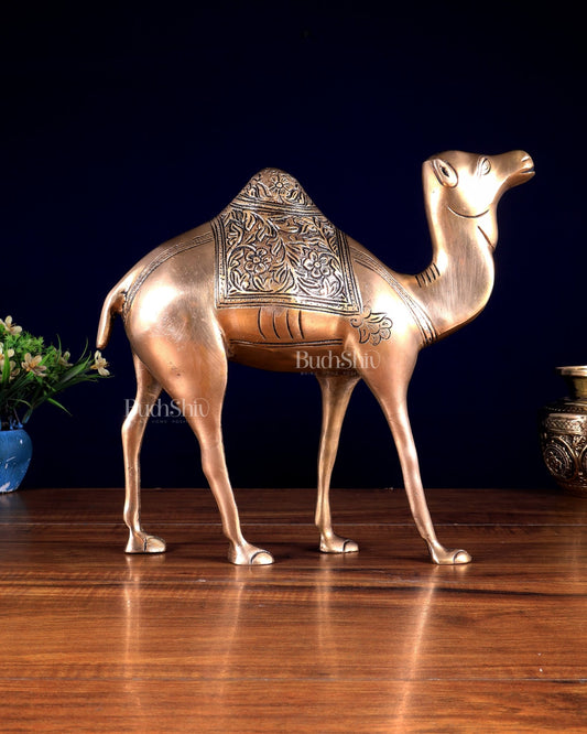 Pure Brass Superfine Standing Camel – The Ship of the Desert | Vastu Approved Showpiece 10.5 inch - Budhshiv.com