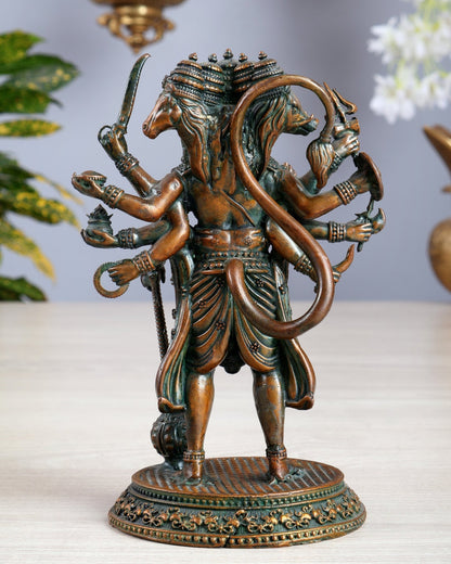 Pure Brass Superfine Standing Panchmukhi Hanuman Idol 6.5" chola brown finish - Budhshiv.com