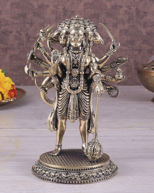 Pure Brass Superfine Standing Panchmukhi Hanuman Idol 6.5" - Budhshiv.com