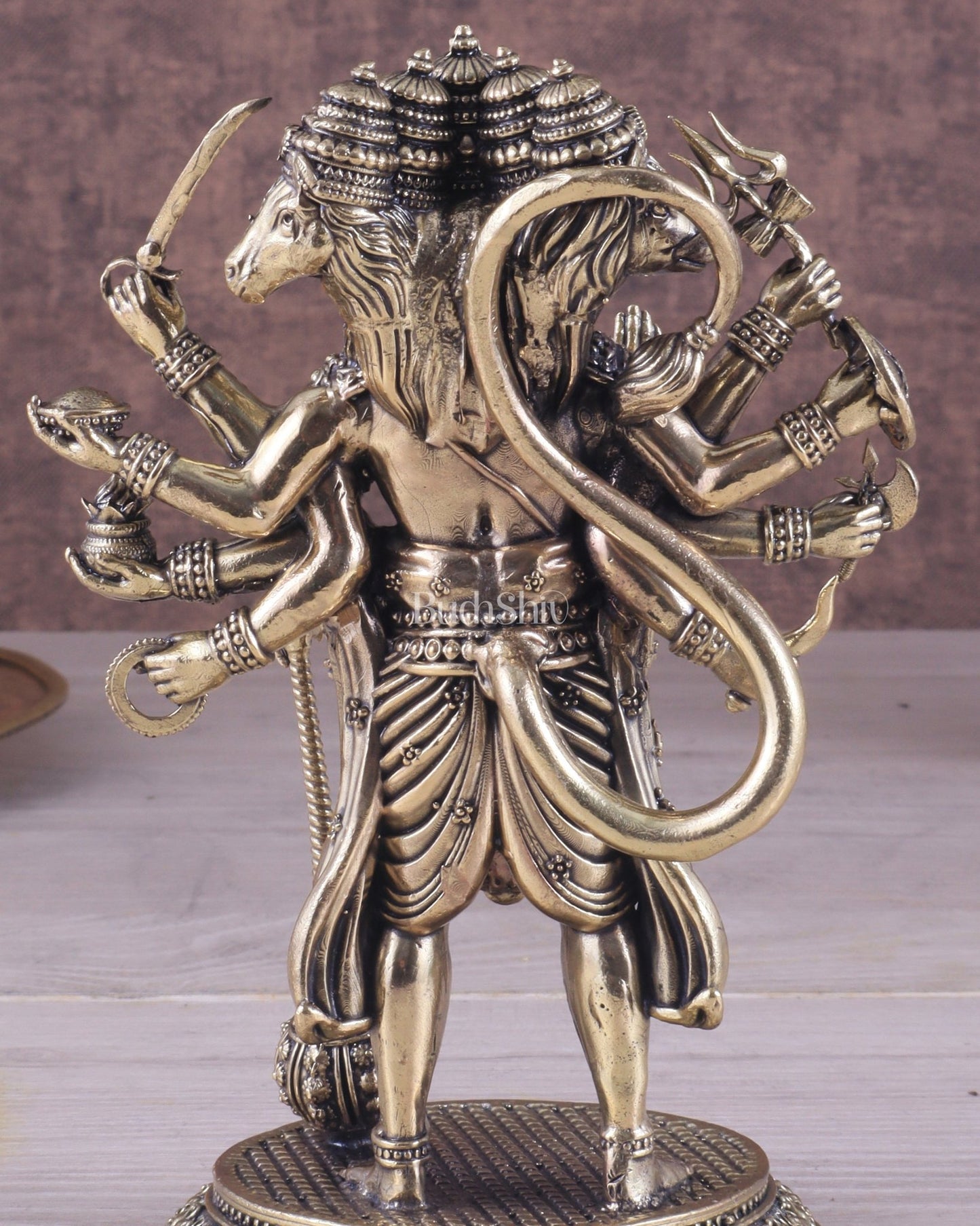 Pure Brass Superfine Standing Panchmukhi Hanuman Idol 6.5" - Budhshiv.com