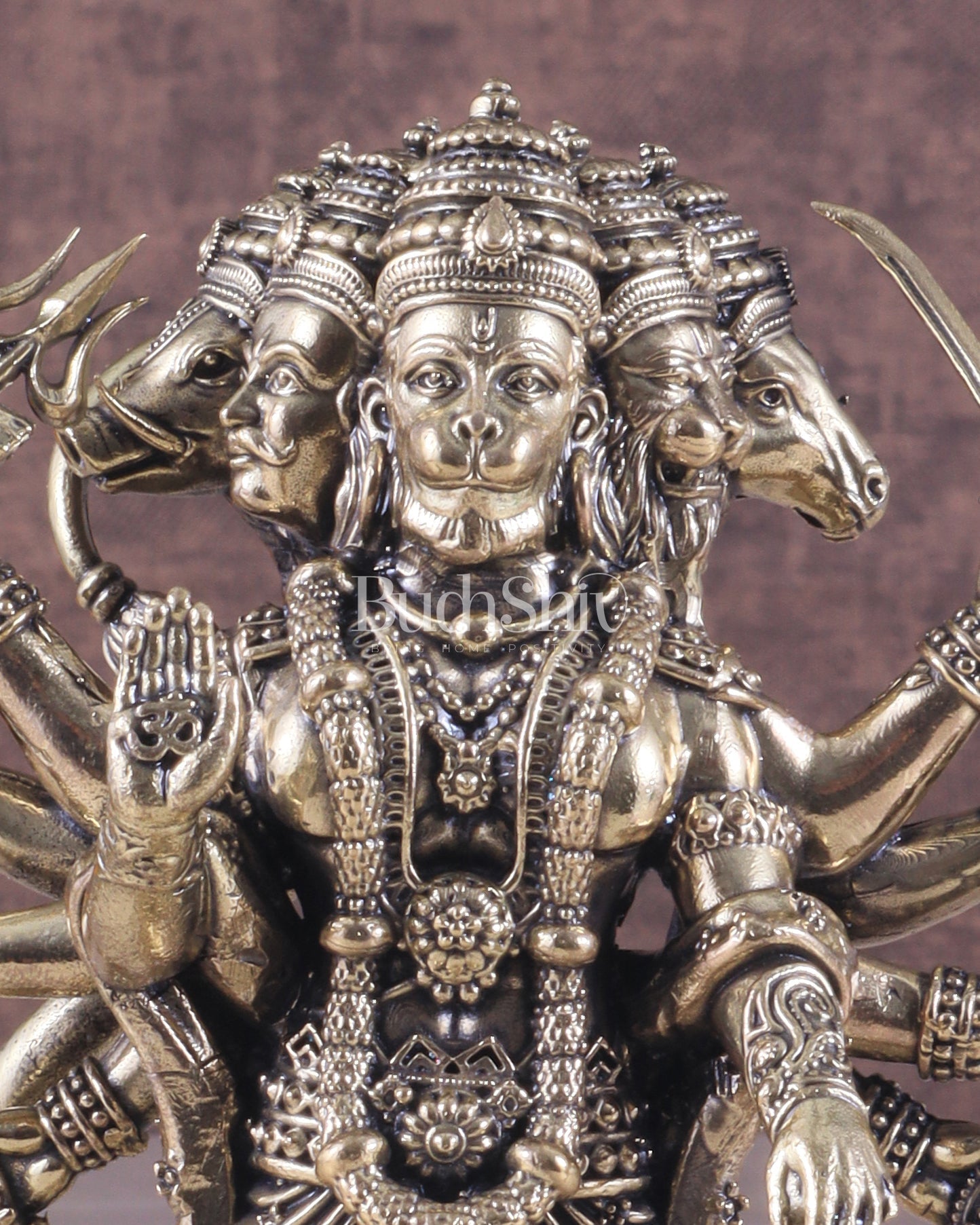 Pure Brass Superfine Standing Panchmukhi Hanuman Idol 6.5" - Budhshiv.com