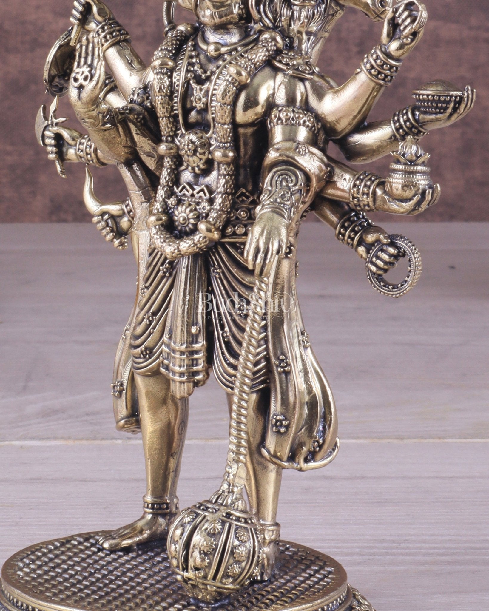 Pure Brass Superfine Standing Panchmukhi Hanuman Idol 6.5" - Budhshiv.com