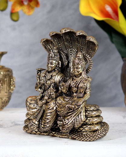 Pure Brass Superfine Vishnu Lakshmi under Sheshanaag 5.5 inch - Budhshiv.com