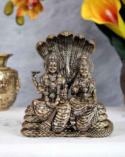 Pure Brass Superfine Vishnu Lakshmi under Sheshanaag 5.5 inch - Budhshiv.com