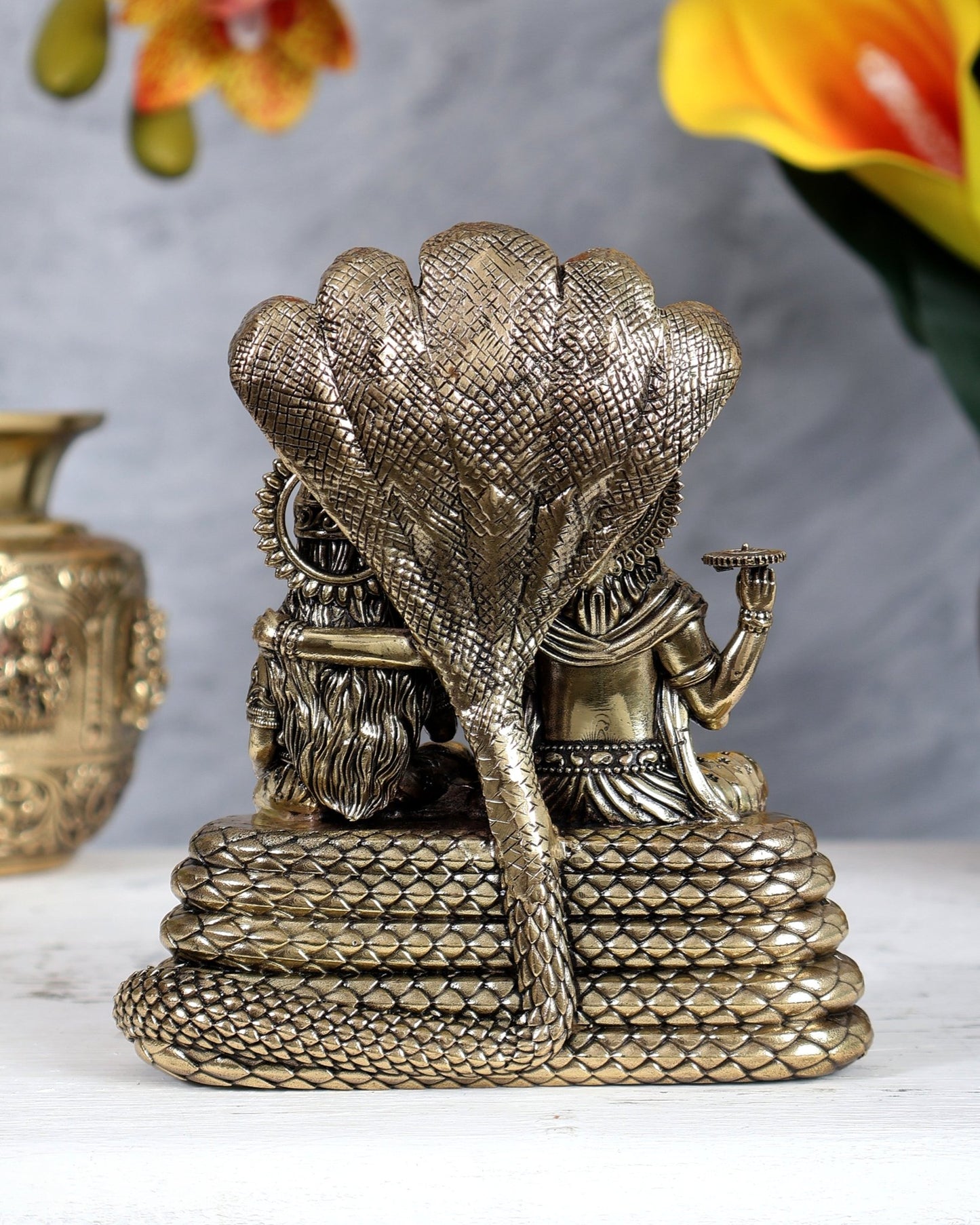 Pure Brass Superfine Vishnu Lakshmi under Sheshanaag 5.5 inch - Budhshiv.com
