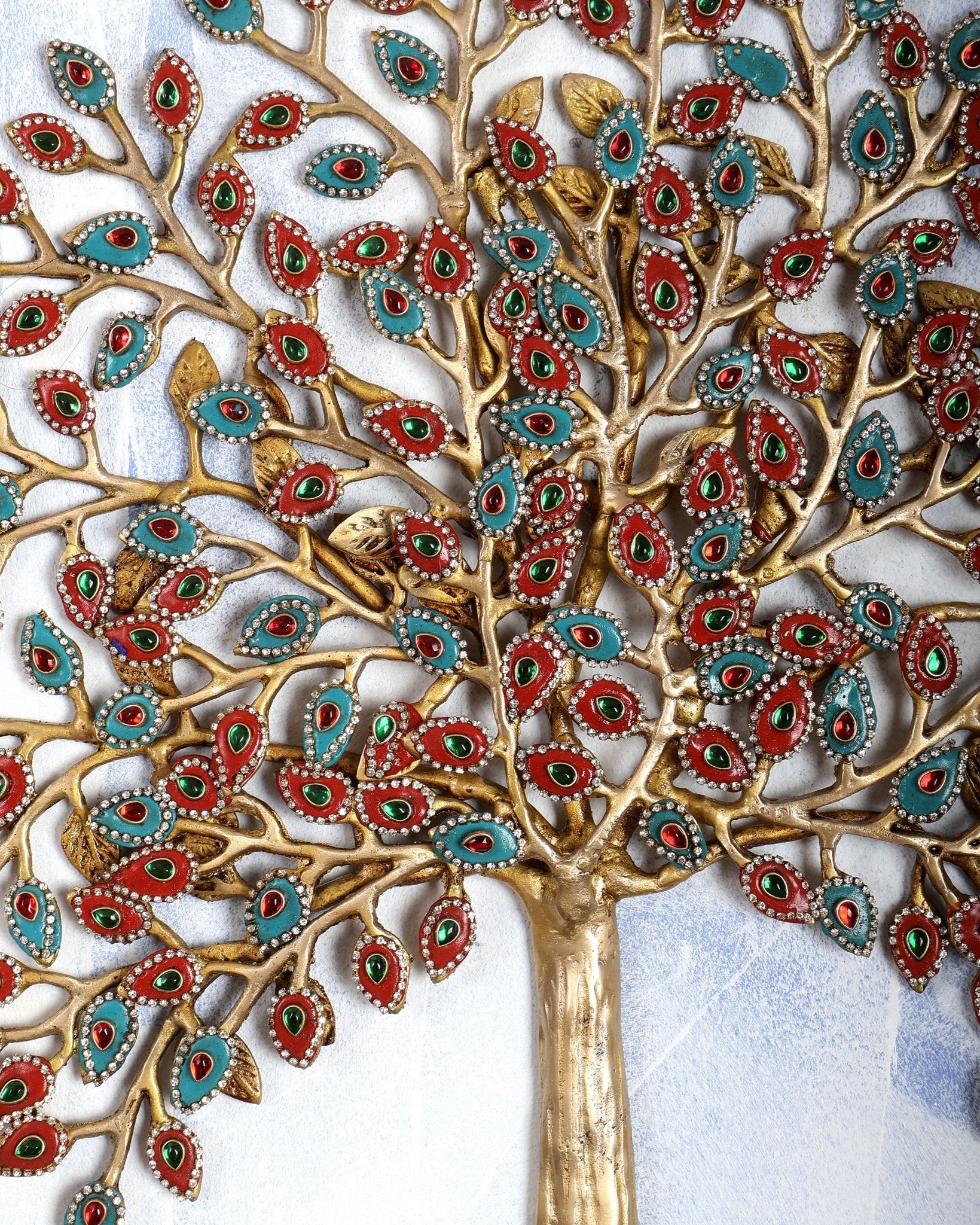 Pure Brass Superfine Wall Hanging Kalpavriksha Bodhi Tree with Roots & Meenakari Stonework 20 inch - Budhshiv.com