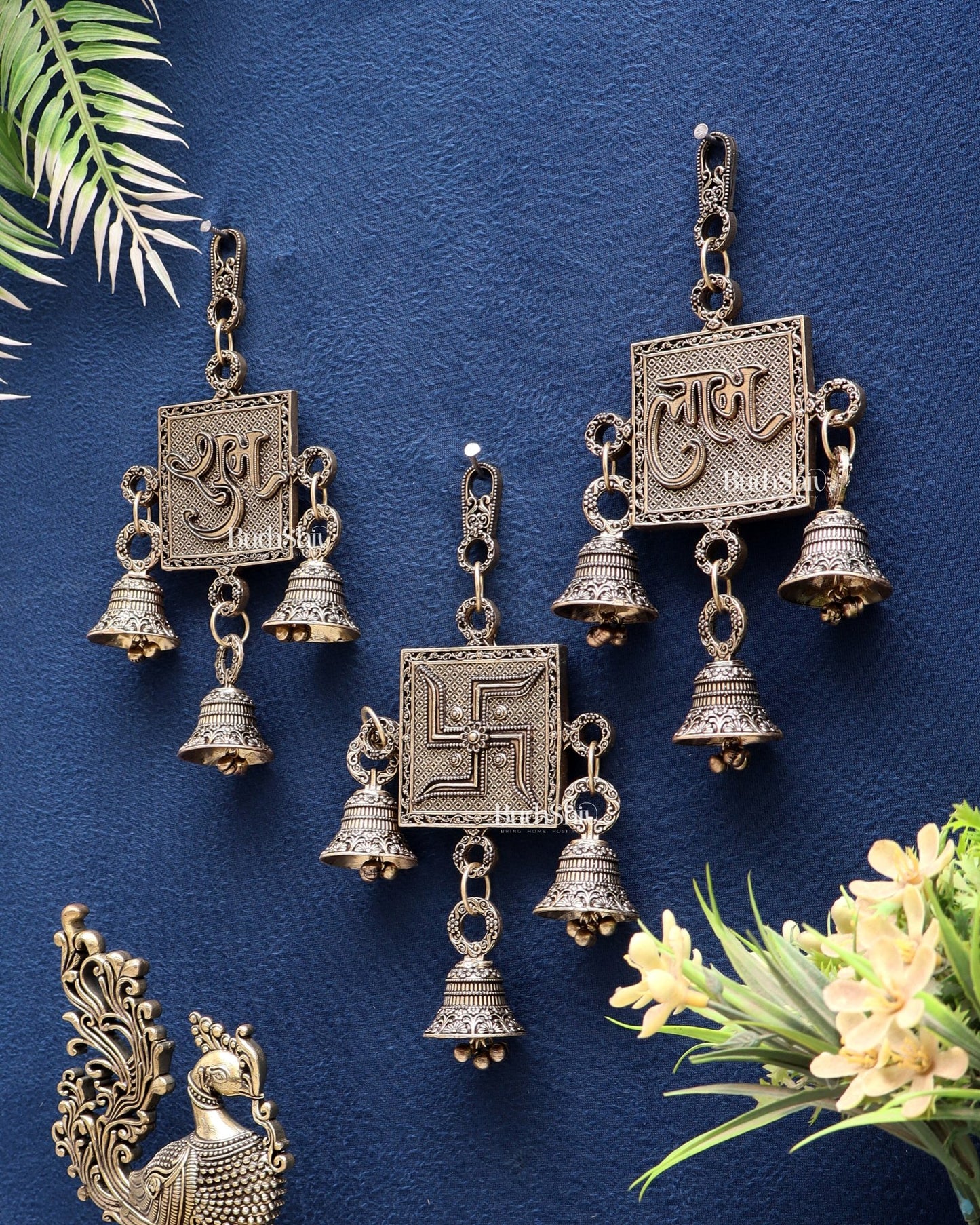 Pure Brass swastik, Shubh Labh Wall Hanging Set – Lightweight & Auspicious - Budhshiv.com