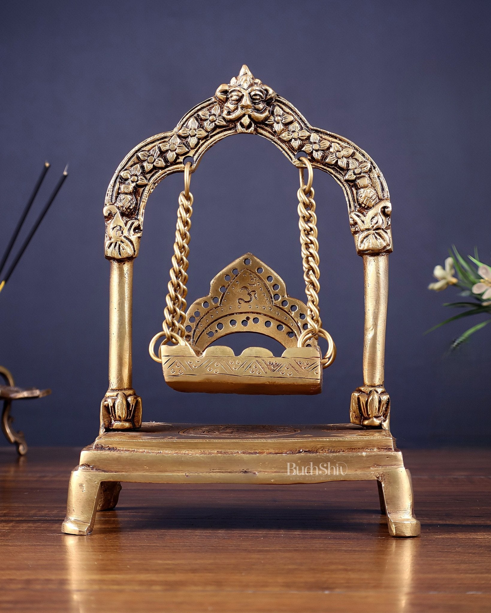Pure Brass Swing Jhoola (Oonjal) for Home Temple 8" - Budhshiv.com