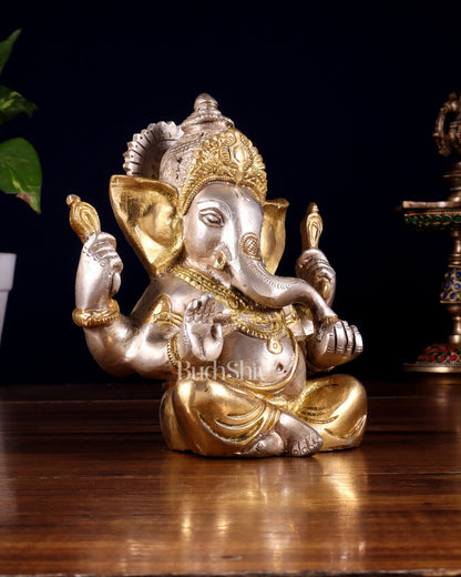 Pure brass Taj Ganesha Brass Statue with a glossy dual tone 6" - Budhshiv.com