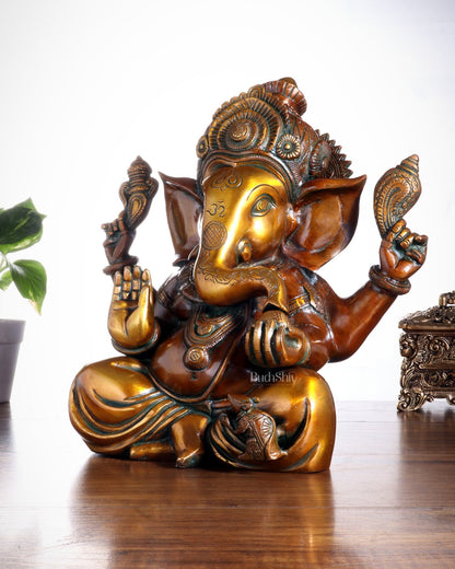 Pure Brass Taj Ganesha Statue – Sharp Features & Majestic Presence (12 Inches, 8 Kg) - Budhshiv.com