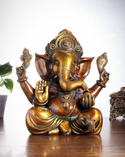 Pure Brass Taj Ganesha Statue – Sharp Features & Majestic Presence (12 Inches, 8 Kg) - Budhshiv.com