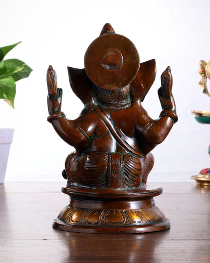 Pure Brass Taj Ganesha Statue with Round Base – Vintage Finish 7" - Budhshiv.com