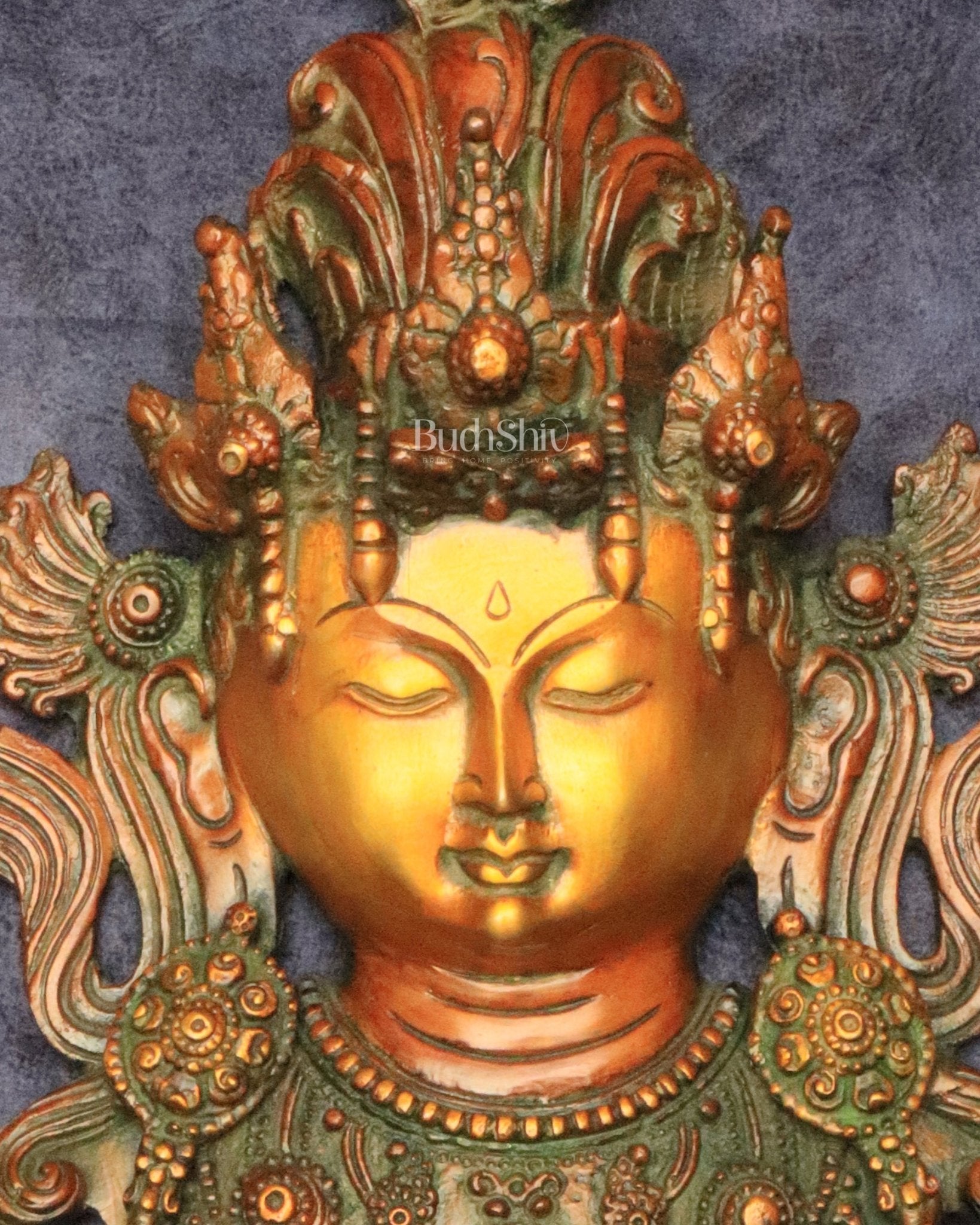 Pure Brass Tara Devi Wall Hanging in Antique Dual - Tone Finish 15" - Budhshiv.com