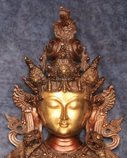 Pure Brass Tara Devi Wall Hanging in Antique Dual - Tone Finish 15" - Budhshiv.com