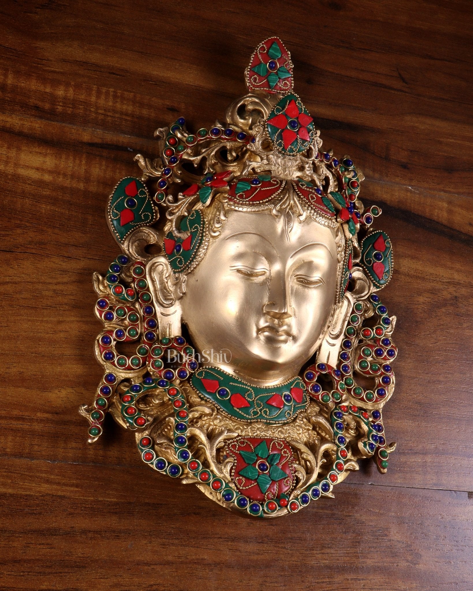Pure Brass Tara Devi Wall Hanging in Nepalese stonework 10.5" - Budhshiv.com