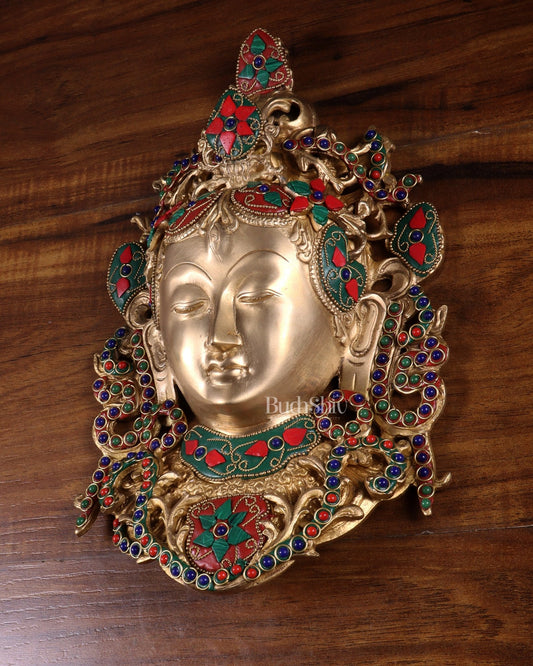 Pure Brass Tara Devi Wall Hanging in Nepalese stonework 10.5" - Budhshiv.com