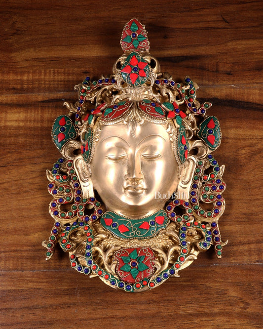 Pure Brass Tara Devi Wall Hanging in Nepalese stonework 10.5" - Budhshiv.com