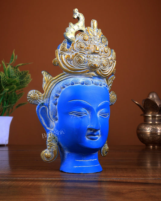 Pure Brass Tara Face Bust Statue – Vintage Blue 12" - Budhshiv.com