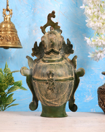 Pure Brass Tara Face Bust Statue – Vintage Green 12" - Budhshiv.com