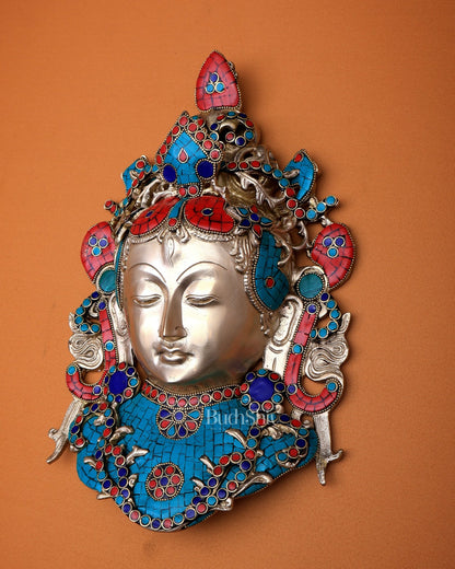 Pure Brass Tara face Wall Hanging with stonework 10.5" - Budhshiv.com